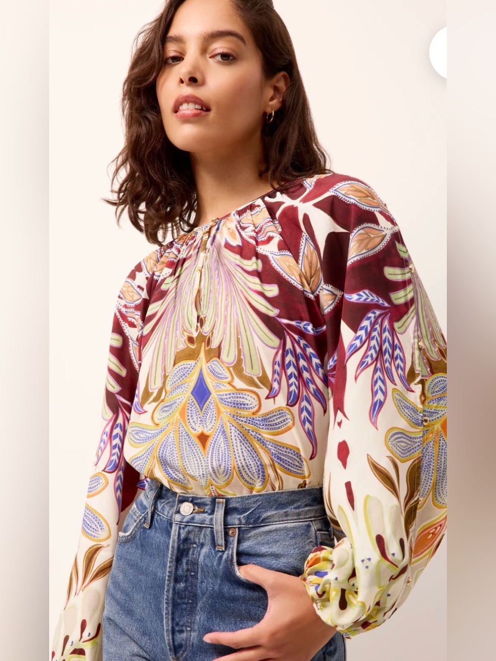 Marie Oliver M Arabella Floral Print Blouse Cream & Burgundy Tranquility NEW NWT